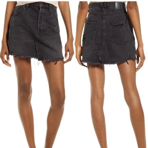 Free People Brea Denim Skirt Mini High Cutoff Distressed Faded Black Size 31 - Picture 1 of 8